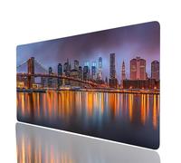 Tappetino Mouse Scena notturna della città Tappetino Mouse xxl 700x300x3mm, Mousepad Ponte di Brooklyn Cucire i Bordi Migliorare la Precisione e la Velocità, per Laptop Tastiera Pc Portatile JXL-3455