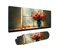 Tappetino Mouse XXL 1000 x 500 x 3mm Tappetino Gaming Rosso, Mouse Pad Mazzo Di Fiori con Base in Gomma Antiscivolo, Impermeabile Mousepad Grande, Accessori Gaming, con Bordi Cuciti, Regalo -2510O94