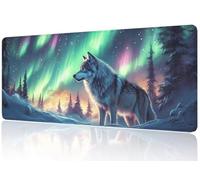 Tappetino Mouse XXL 1000x400, Tappetino Mouse Gaming Wolf - Assorbe le Vibrazioni, Base Gomma Antiscivolo, Bordi Rinforzati, Impermeabile Mousepad Aurora, Ufficio e Casa M1-436