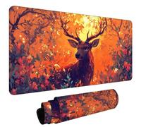 Tappetino Mouse XXL 1000x400x3mm Mouse Pad Gaming, Grandi Dimensioni, Maggiore Precisione e Velocità, Base in Gomma Antiscivolo, Tappetino Scrivania con Bordi Cuciti, Laptop (Arancia E Cervo) L#L700