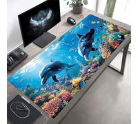 Tappetino Mouse XXL 100x50 cm, Lavabile, Delfino Blu Accessori Gaming, con Base in Gomma Antiscivolo per Lavoro Ufficio, Regalo Uomo PjY1497 W-5