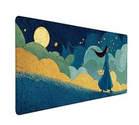 Tappetino Mouse XXL 120 x 60 cm, Tappetino Mouse Blu Mousepad Luna Sottomano Scrivania con Bordi Cuciti, Impermeabile Accessori Gaming con Base in Gomma Antiscivolo per Computer e Ufficio -bby25095W