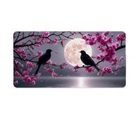 Tappetino Mouse XXL 120 x 60 cm Tappetino Scrivania Gaming Grande, Impermeabile Base in Gomma Antiscivolo, con Bordi Cuciti Mouse Pad, Scrivania Gaming Accessori Tappeto Mouse (Luna uccelli) I-1005