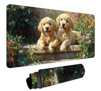 Tappetino Mouse XXL 1200x600x3mm Mouse Pad Gaming, Grandi Dimensioni, Maggiore Precisione Velocità, Base in Gomma Antiscivolo, Tappetino Scrivania con Bordi Cuciti (Golden Retriever Piante) L#L1523