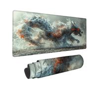 Tappetino Mouse XXL 1500 x 800 mm, Bianco Tappetino Scrivania Drago Design, Moderno Mouse Pad con Base in Gomma Antiscivolo Accessori Scrivania, Waterproof Mousepad per PC, Lapto, Regalo -zzg2505IA