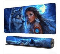 Tappetino Mouse XXL 1600x800x3mm, Ragazza lupo Tappetino Mouse Gaming Luna Mousepad Sottomano Scrivania con Base in Gomma Antiscivolo, Mousepad XXL con Bordi Cuciti per Computer, PC, Laptop, Model387