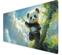 Tappetino Mouse XXL 70 x 30 cm, Tappetino Mouse Bianco Mousepad Panda Sottomano Scrivania con Bordi Cuciti, Impermeabile Accessori Gaming con Base in Gomma Antiscivolo per Ufficio, Gaming -yym2509NK