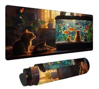 Tappetino Mouse XXL 700 x 400 mm gatto Mousepad Gaming Desk Mat, e-535 | Tappetino Scrivania pesce, Base in Gomma Antiscivolo, Tracciamento Ad Alta Precisione, Impermeabile, per Ufficio PC Laptop