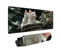 Tappetino Mouse XXL 700x300 mm, Tappetino Mouse Bianco Mousepad Gatto Sottomano Scrivania con Base in Gomma Antiscivolo, Impermeabile Tappeto Scrivania con Bordi Cuciti per PC, Laptop -zjn2509NK