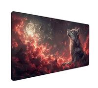 Tappetino Mouse XXL 700x300x3mm, Rosso Tappetino Mouse Gaming con Bordi Cuciti, Wolf Mouse Pad con Base in Gomma Antiscivolo, Superficie Liscia Mousepad, Accessori Scrivania e Accessori Gaming Y-5286