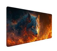 Tappetino Mouse XXL 700x300x3mm, Rosso Tappetino Mouse Gaming con Bordi Cuciti, Wolf Mouse Pad con Base in Gomma Antiscivolo, Superficie Liscia Mousepad, Accessori Scrivania e Accessori Gaming 2-5922