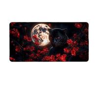 Tappetino Mouse XXL 80 x 40 cm Tappetino Scrivania Gaming Grande, Impermeabile Base in Gomma Antiscivolo, con Bordi Cuciti Mouse Pad, Scrivania Gaming Accessori Tappeto Mouse (Luna Pantera Nera) I1010