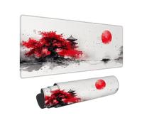 Tappetino Mouse XXL 800 x 300 x 3mm Tappetino Gaming Rosso, Mouse Pad Bianco con Base in Gomma Antiscivolo, Impermeabile Mousepad Grande, Accessori Gaming, con Bordi Cuciti, Regalo Uomo -2510O69