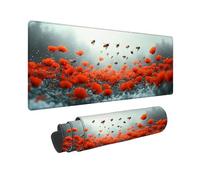 Tappetino Mouse XXL 800 x 300 x 3mm Tappetino Gaming Rosso, Mouse Pad Fiori con Base in Gomma Antiscivolo, Impermeabile Mousepad Grande, Accessori Gaming, con Bordi Cuciti, Regalo Uomo -2510I13