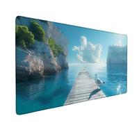 Tappetino Mouse XXL (800 x 400 x 3 mm), Impermeabile Tappetino Mouse Blu Mouse Pad Oceano Sottomano Scrivania Base in Gomma Antiscivolo Mousepad Bordi Cuciti Anti-Sfilacciatura per Computer -ly2505SC