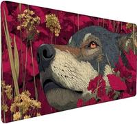 Tappetino Mouse XXL 800x300x3mm Tappetino Mouse Wolf, Gaming MousePad Flowercon Base in Gomma Antiscivolo, Cuciture Rinforzate Mousepad XXL per Tastiera Lavabile per Accessori Scrivania PC 9-B351