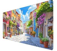 Tappetino Mouse xxl 800x400x3mm Tappetino Mouse Fiore Impermeabile, Base in Gomma Antiscivolo, Maggiore Precisione e Velocità, Gaming Mousepad Esteso con Bordi Cuciti, PC, Gamer, Piccola Città Y7-670