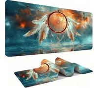 Tappetino Mouse XXL, 800x400x3mm Tappetino Mouse Gaming, Mouse Pad Base in Gomma Antiscivolo, Impermeabile Mousepad, Mouse Pad Grande Bordi Cuciti per Taglia Ampia La Rete Dei Sogni/Piuma j0zj-622
