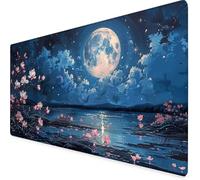 Tappetino Mouse XXL 90 x 30 cm, Tappetino Mouse Bianco Mousepad Luna Sottomano Scrivania con Bordi Cuciti, Impermeabile Accessori Gaming con Base in Gomma Antiscivolo per Ufficio, Gaming -yym25094G