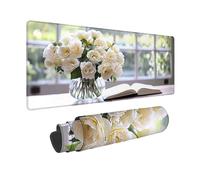 Tappetino Mouse XXL 900 x 300 mm, Tappetino Mouse Bianco Mousepad Rosa Sottomano Scrivania con Base in Gomma Antiscivolo, Impermeabile Tappeto Scrivania con Bordi Cuciti per PC, Laptop -zjn2509HX