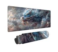 Tappetino Mouse XXL 900 x 400 mm, Tappetino Mouse Bianco Mousepad Drago Sottomano Scrivania con Base in Gomma Antiscivolo, Impermeabile Tappeto Scrivania con Bordi Cuciti per PC, Laptop -zjn2509VC