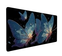 Tappetino Mouse XXL 900 x 400 mm, Tappetino Mouse Farfalla Mousepad Blu Sottomano Scrivania con Bordi Cuciti, Impermeabile Accessori Gaming con Base in Gomma Antiscivolo per Ufficio, Gaming -lsy2603HK