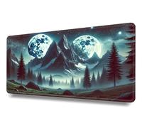 Tappetino mouse XXL-900x300x3mm Tappetino Mouse Gioco-Mouse Mat con Bordi Cuciti per Computer,Laptop-base antiscivolo-waterproof e con rifiniture di qualità-Montagne surreali sotto due lune brillanti