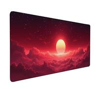 Tappetino Mouse XXL 900x400x3mm, Tappetino Mouse Luna Mousepad Rosso Sottomano Scrivania con Bordi Cuciti, Impermeabile Accessori Gaming con Base in Gomma Antiscivolo per Ufficio, Gaming -lsy2603R2
