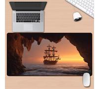 Tappetino Mouse XXL Barca vela della grotta 800x400x2mm, Tappetino mouse Gaming Antiscivolo Resistente, Grande Mousepad gaming, Migliora Precisione e Velocità, Adatto Ufficio, Casa, Tastiera