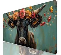 Tappetino Mouse XXL Bue 80x1113 cm Mousepad Animale Sottomano Scrivania Gaming, Base in Gomma Antiscivolo, Bordi Cuciti Rinforzati, Tappeto Mouse Grande per PC Desktop, Migliora Precisione H0-1084