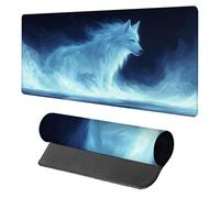 Tappetino Mouse XXL Wolf, Tappetino Mouse 800x300x3mm, Mousepad Gaming con Bordi Cuciti, Sottomano Scrivania Grande, Accessori Gaming, Accessori Scrivania, per PC Gamer Ufficio Computer, Blu 1-3220