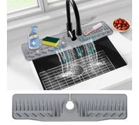 Tappetino paraspruzzi in silicone da 61 cm, extra lungo, con vestibilità regolabile e design inclinato di 8°, tappetino per asciugare il piano di lavoro della cucina/bagno, portasapone per piatti