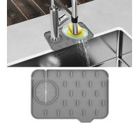 Tappetino paraspruzzi in silicone per rubinetto da 21,1 x 14,5 cm, con portasapone autodrenante, supporto per spugna su entrambi i lati, misura universale per piani di lavoro di cucina e bagno