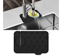 Tappetino paraspruzzi in silicone per rubinetto da 21,1 x 14,5 cm, con portasapone autodrenante, supporto per spugna su entrambi i lati, misura universale per piani di lavoro di cucina e bagno