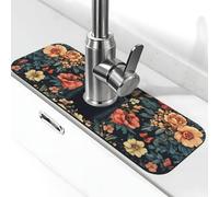 Tappetino paraspruzzi per lavandino, a forma di testa di gatto è tra i fiori, con ventosa per rubinetto della cucina, tappetino antigoccia per bagno (38,1 x 14 cm)