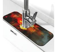 Tappetino paraspruzzi per lavandino con cuori rossi e ombre, con ventosa per rubinetto della cucina, maniglia del rubinetto, vassoio raccogli gocce per bagno (38,1 x 14 cm)