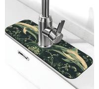 Tappetino paraspruzzi per lavandino con due delfini simmetrici a sinistra e a destra, con ventosa per rubinetto della cucina, maniglia del rubinetto, vassoio raccogli gocce per bagno (38,1 x 14 cm)