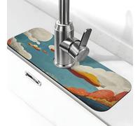 Tappetino paraspruzzi per lavandino con montagne e nuvole, con ventosa per rubinetto della cucina, tappetino antigoccia per bagno (38,1 x 14 cm)