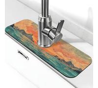 Tappetino paraspruzzi per lavandino con squalo che vola al tramonto, con ventosa, per rubinetto della cucina, tappetino antigoccia per bagno (38,1 x 14 cm)