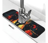 Tappetino paraspruzzi per lavandino con tre gatti neri sulla strada, con ventosa, per rubinetto della cucina, tappetino antigoccia per bagno (38,1 x 14 cm)