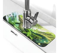 Tappetino paraspruzzi per lavandino verde camaleonte, con ventosa per rubinetto della cucina, tappetino antigoccia per bagno (38,1 x 14 cm)