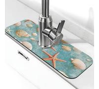 Tappetino paraspruzzi per lavello con conchiglia, stella marina, tappetino per asciugare il rubinetto della cucina, con ventosa per il rubinetto della cucina, vassoio raccogli gocce per bagno (38,1 x