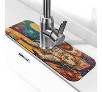 Tappetino paraspruzzi per lavello con disegno astronauta del gallo guarda all'universo, tappetino per rubinetto della cucina, tappetino per asciugare il bagno, 38,1 x 14 cm