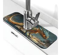 Tappetino paraspruzzi per lavello con drago arancione, con ventosa, per rubinetto della cucina, vassoio antigoccia, tappetino per asciugare il bagno (38,1 x 14 cm)