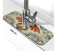 Tappetino paraspruzzi per lavello con drago nella clessidra, ventosa per rubinetto della cucina, tappetino antigoccia per bagno (38,1 x 14 cm)