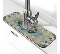 Tappetino paraspruzzi per lavello con due uccelli blu sulla superficie del lago, ventosa per rubinetto della cucina, maniglia per rubinetto del rubinetto, vassoio raccogli gocce per bagno (38,1 x 14