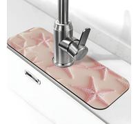Tappetino paraspruzzi per lavello con stella marina, arancione e rosa, ventosa per rubinetto della cucina, tappetino antigoccia per bagno (38,1 x 14 cm)