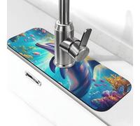 Tappetino paraspruzzi per lavello da cucina, barriera corallina, delfini, super assorbente, ad asciugatura rapida, per cucina, bagno, 38,1 x 14 cm