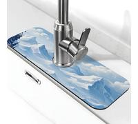 Tappetino paraspruzzi per lavello da cucina, bianco neve montagna nuvola scenario super assorbente tappetino ad asciugatura rapida per cucina, bagno 38,1 x 14 cm