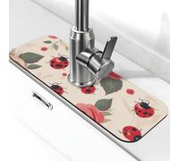 Tappetino paraspruzzi per lavello da cucina, coccinelle e rose, super assorbente, ad asciugatura rapida, per cucina, bagno, 38,1 x 14 cm